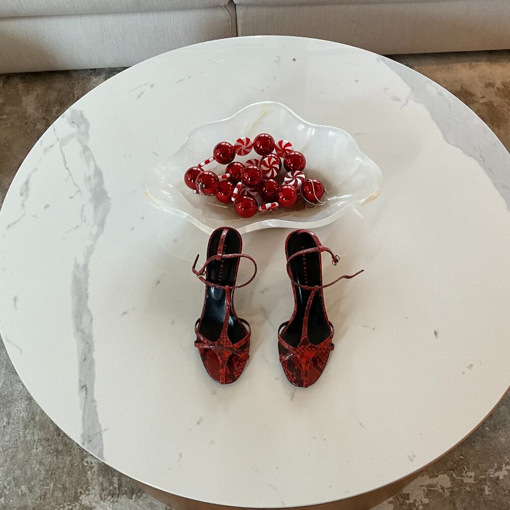 Simon Miller Red Snake-Print Strappy Heels